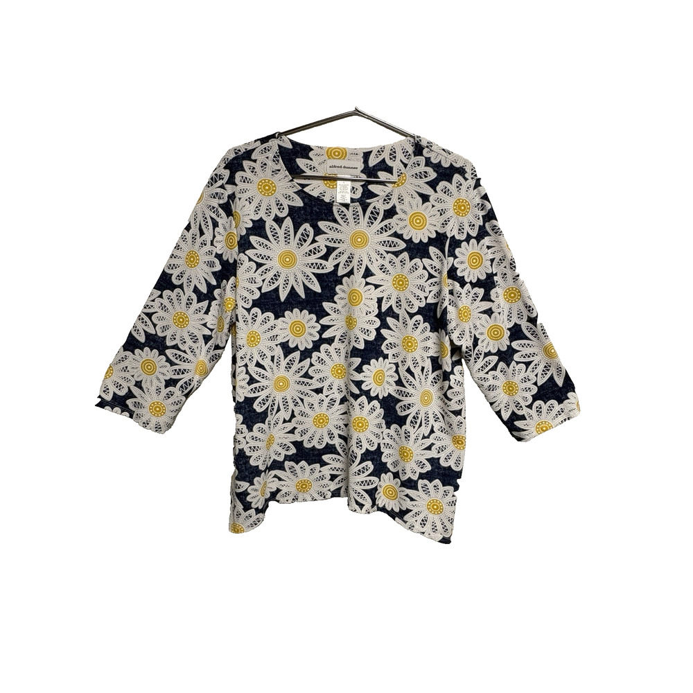 Alfred Dunner Multicolor Sunflower Women's Top 3/4 Sleeve - Size L